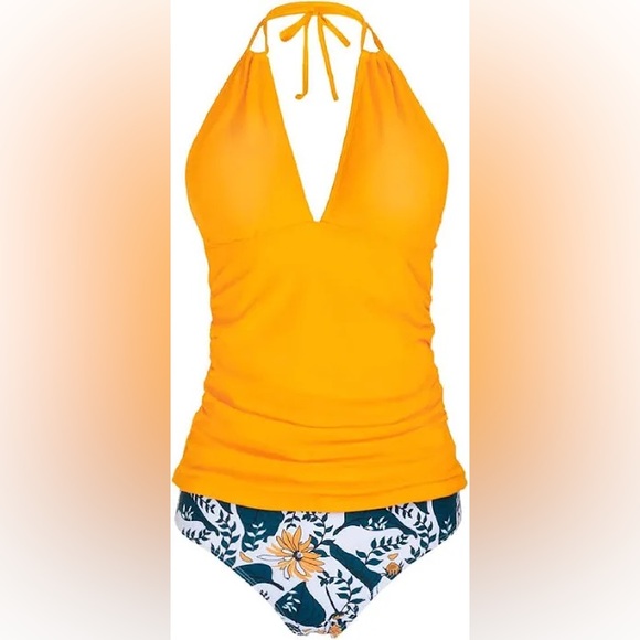 Yonique Halter Tankini Two Piece Swimsuits for Women Tummy Control Bathing Suit - Picture 5 of 9
